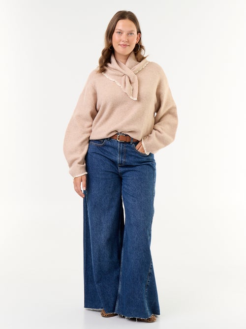 Camisola de gola redonda com mangas largas e lenço a condizer - Kiabi