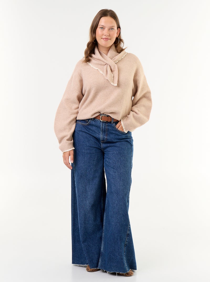 Camisola de gola redonda com mangas largas e lenço a condizer Bege - Kiabi
