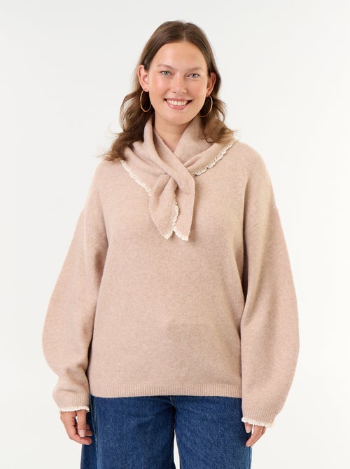 Camisola de gola redonda com mangas largas e lenço a condizer - Kiabi