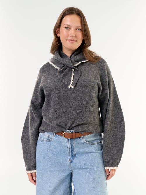 Camisola de gola redonda com mangas largas e lenço a condizer - Kiabi