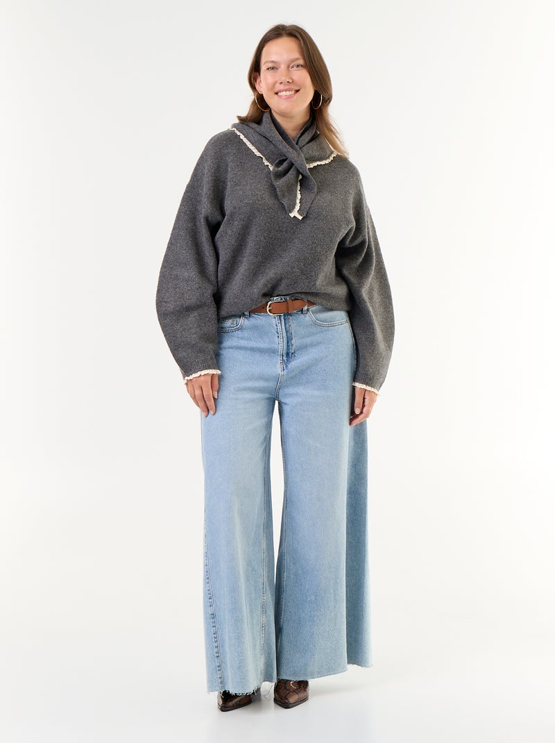 Camisola de gola redonda com mangas largas e lenço a condizer Cinza - Kiabi