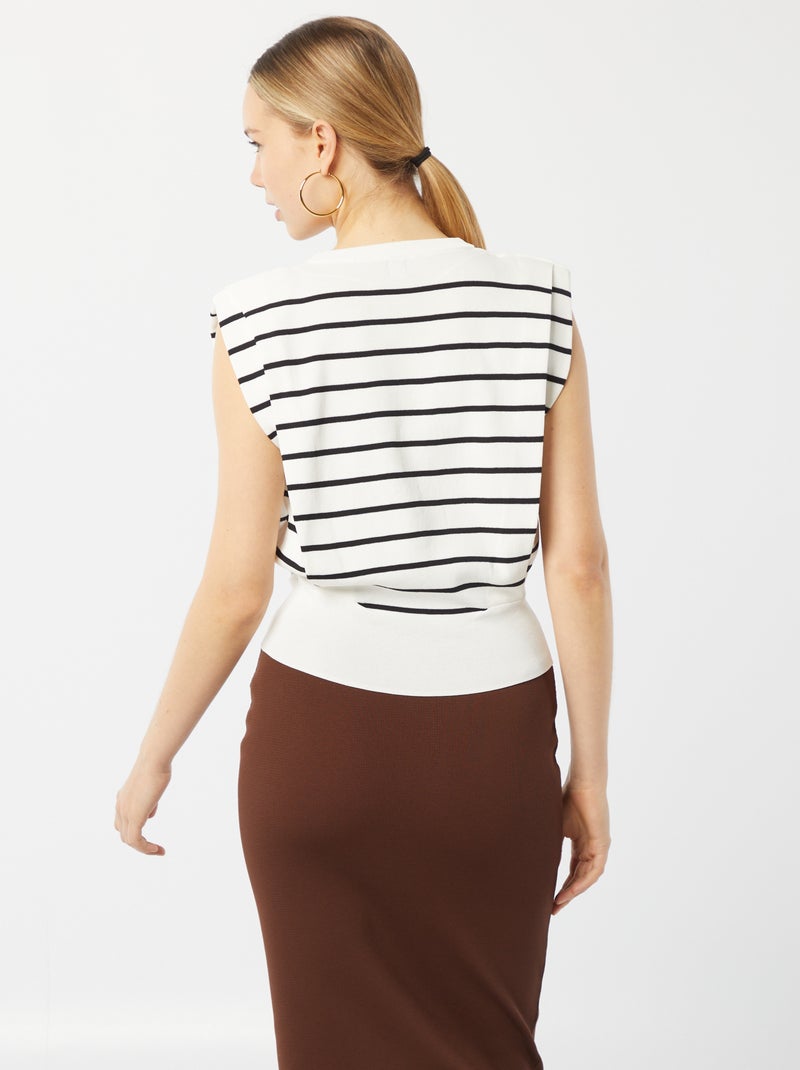 Camisola de gola redonda com ombreiras BRANCO - Kiabi