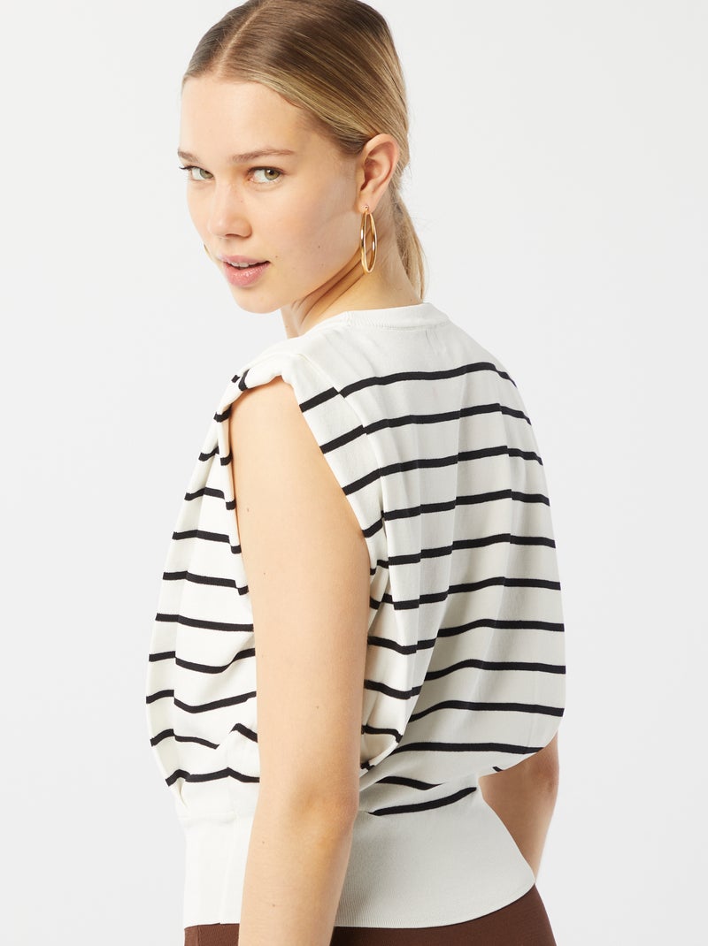 Camisola de gola redonda com ombreiras BRANCO - Kiabi