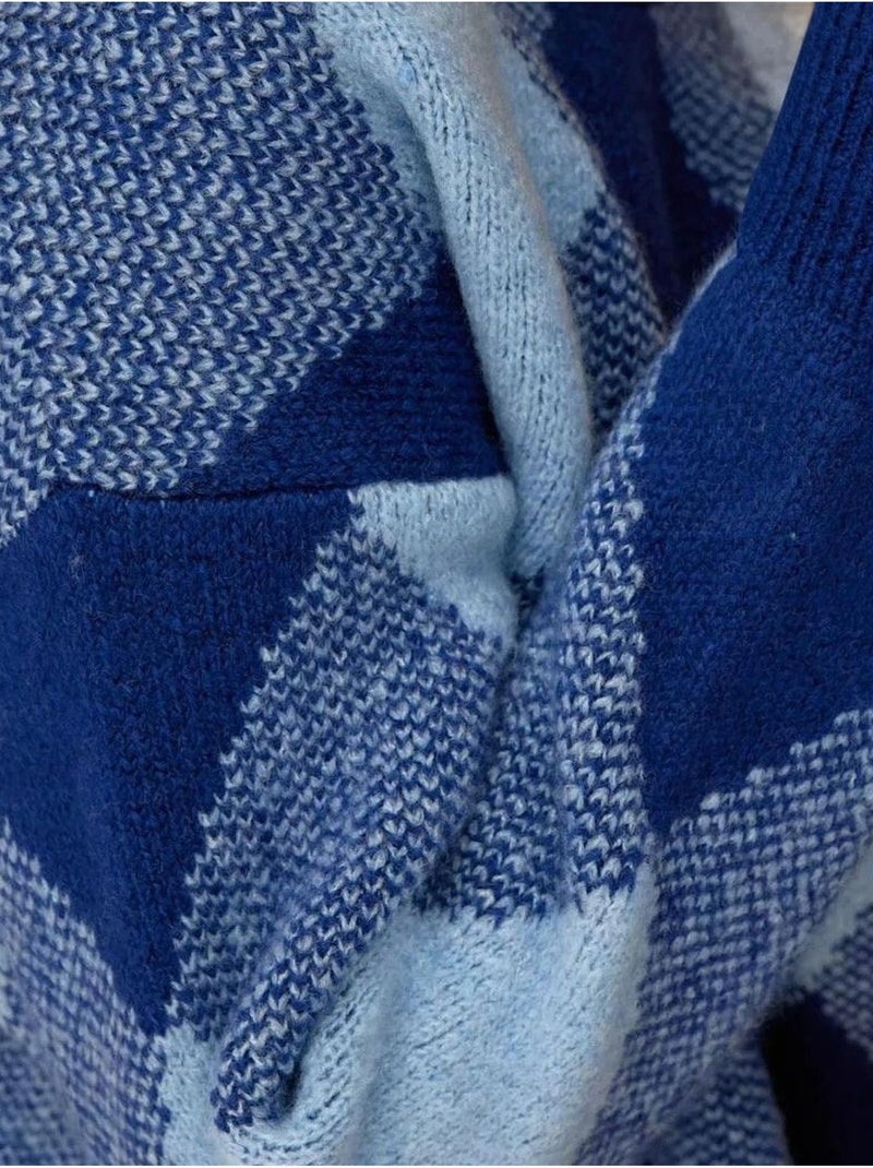 Camisola de gola redonda com padrão de diamantes Azul claro - Kiabi