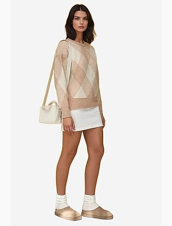 Camisola de gola redonda com padrão de diamantes