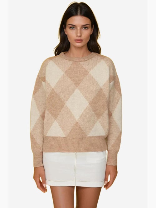 Camisola de gola redonda com padrão de diamantes hiccup - Kiabi Camisola de gola redonda com padrão de diamantes hiccup - Kiabi
