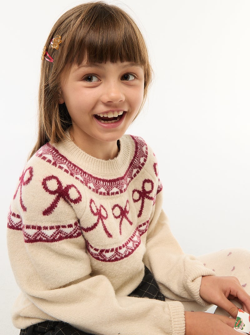 Camisola de gola redonda com padrão de laços Bege - Kiabi