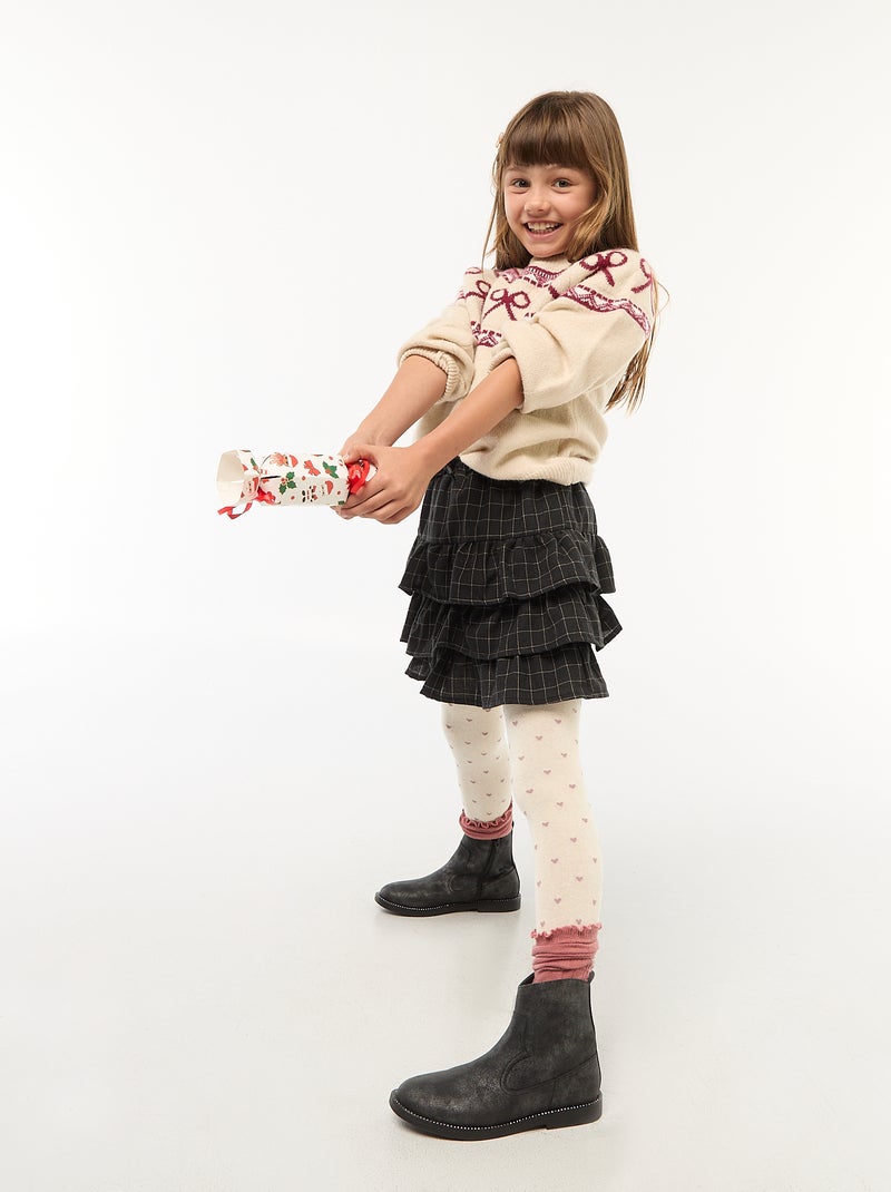 Camisola de gola redonda com padrão de laços Bege - Kiabi