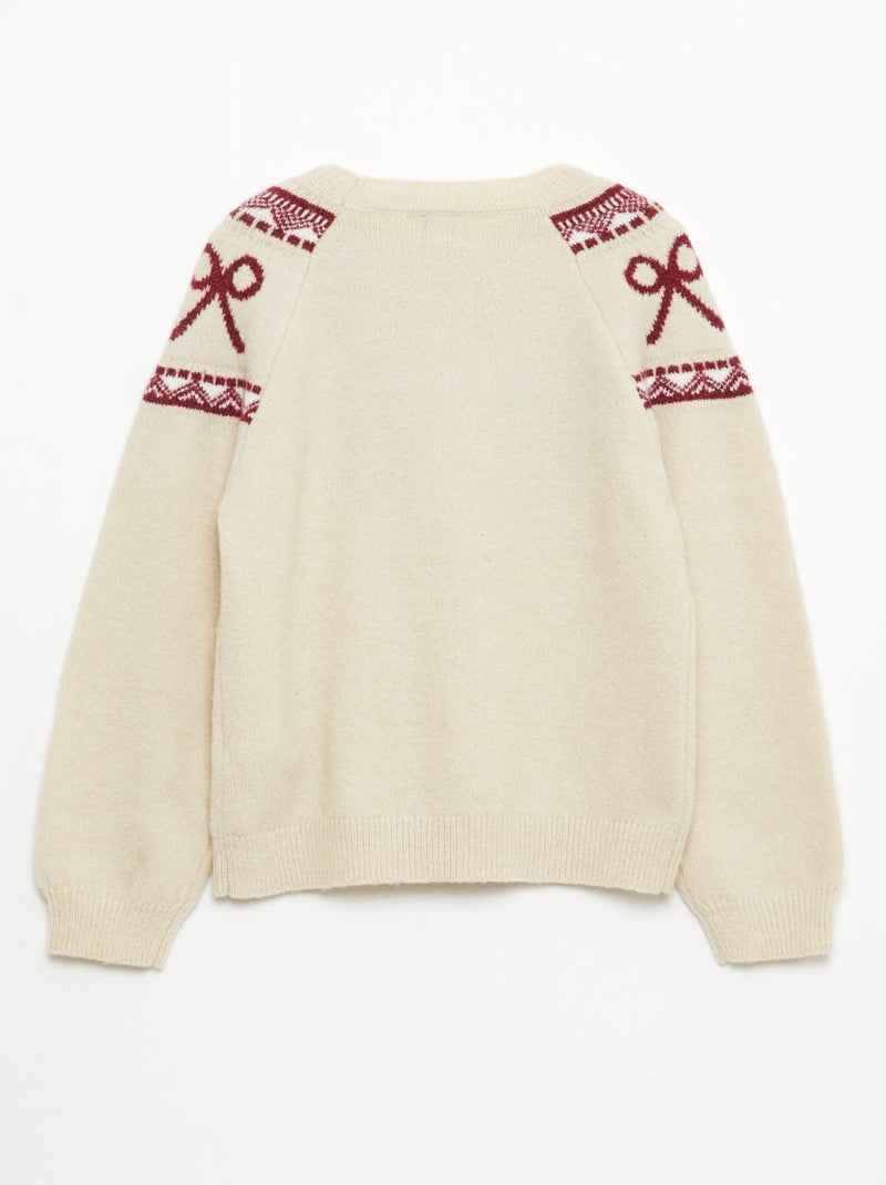 Camisola de gola redonda com padrão de laços Bege - Kiabi