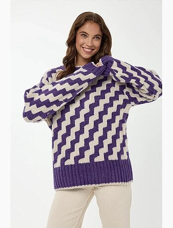 Camisola de gola redonda com padrão ziguezague