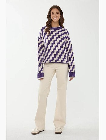 Camisola de gola redonda com padrão ziguezague
