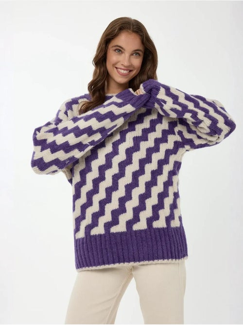 Camisola de gola redonda com padrão ziguezague - Kiabi Camisola de gola redonda com padrão ziguezague - Kiabi