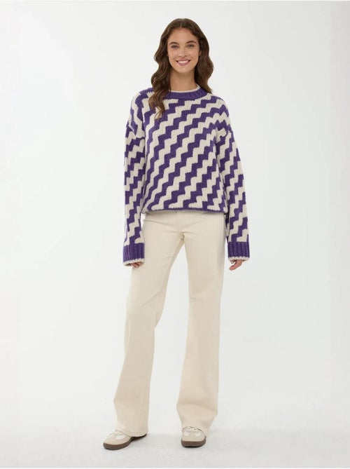 Camisola de gola redonda com padrão ziguezague - Kiabi Camisola de gola redonda com padrão ziguezague - Kiabi