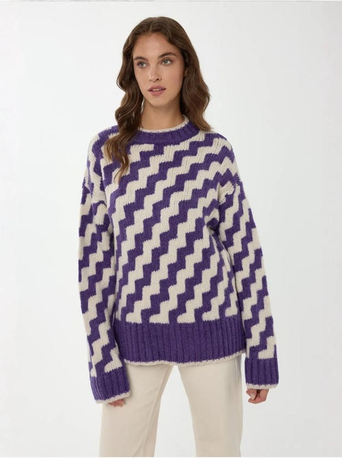 Camisola de gola redonda com padrão ziguezague - Kiabi Camisola de gola redonda com padrão ziguezague - Kiabi