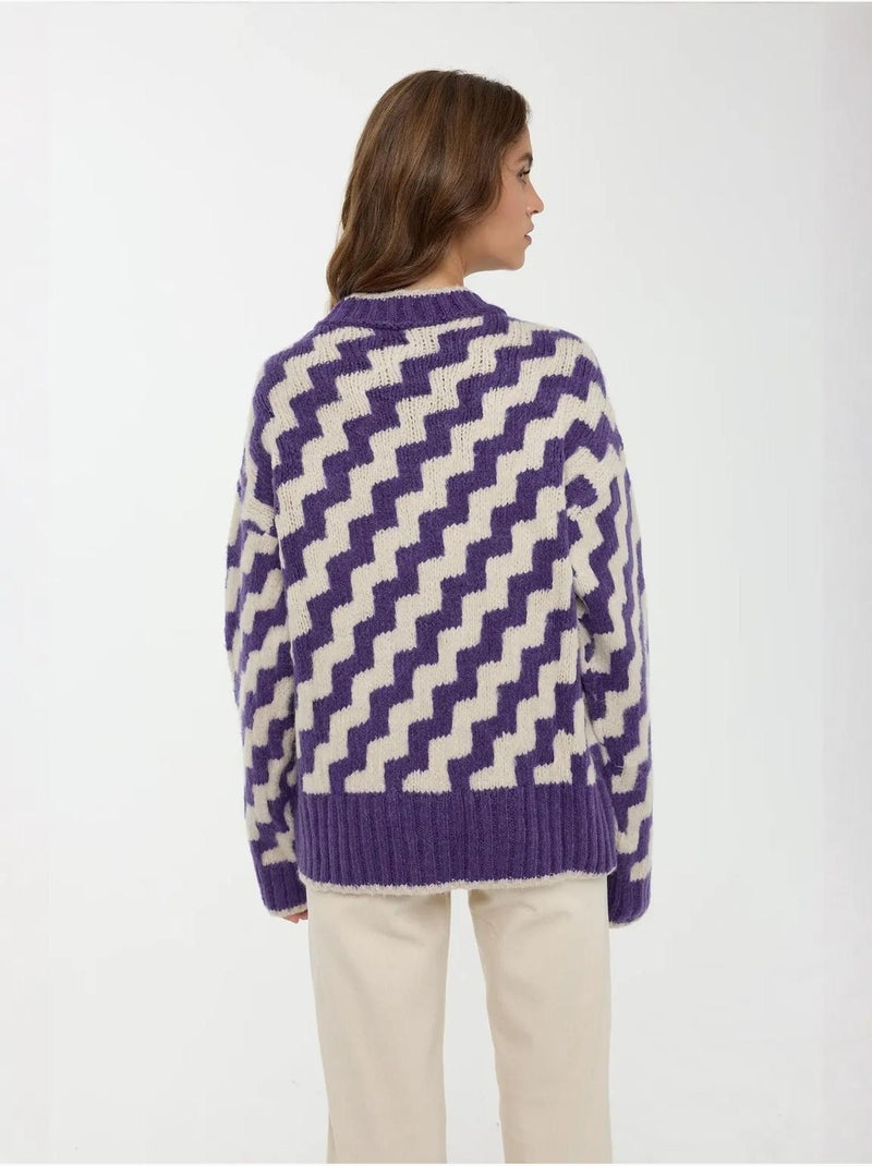 Camisola de gola redonda com padrão ziguezague hiccup Azul - Kiabi