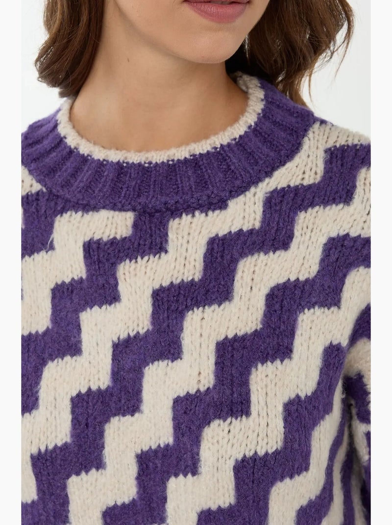 Camisola de gola redonda com padrão ziguezague hiccup Azul - Kiabi