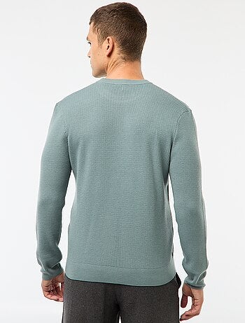 Camisola de gola redonda com textura waffle lisa