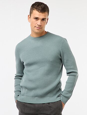 Camisola de gola redonda com textura waffle lisa