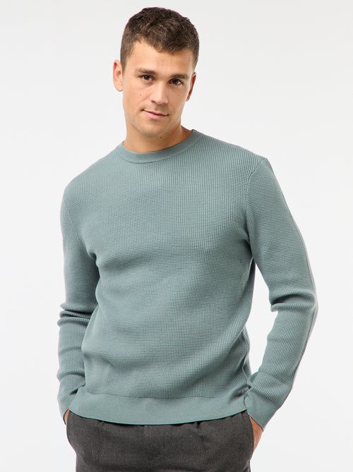 Camisola de gola redonda com textura waffle lisa - Kiabi