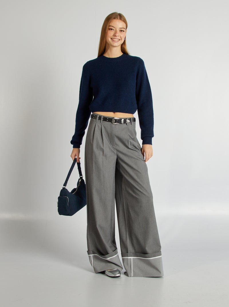 Camisola de gola redonda de lã misturada AZUL - Kiabi