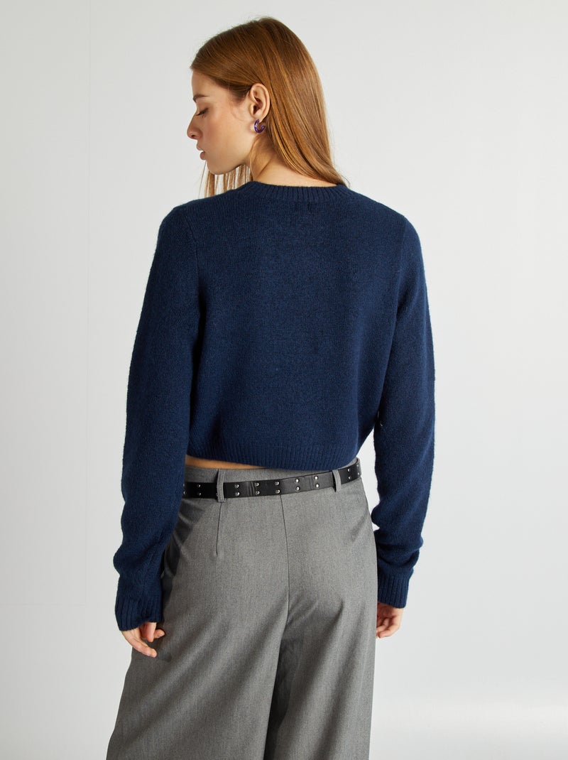 Camisola de gola redonda de lã misturada AZUL - Kiabi