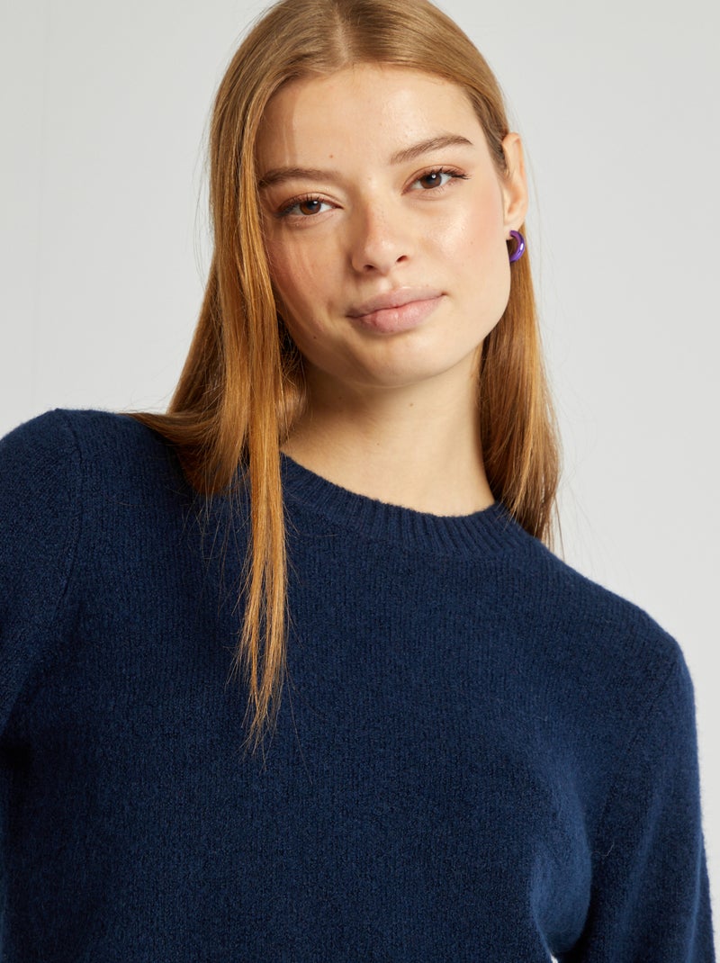 Camisola de gola redonda de lã misturada AZUL - Kiabi