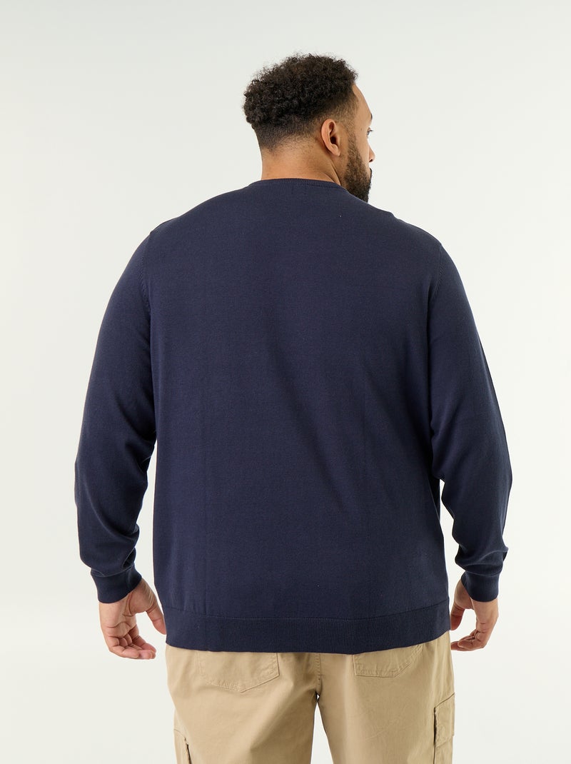 Camisola de gola redonda de malha fina Azul - Kiabi