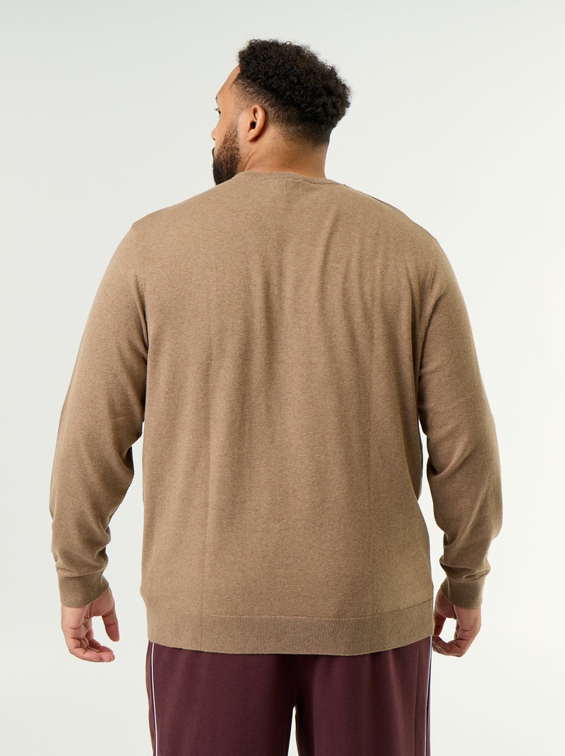 Camisola de gola redonda de malha fina Castanho - Kiabi