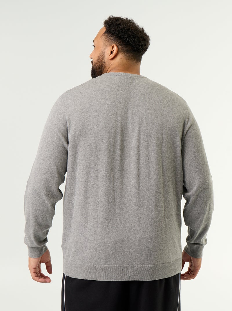 Camisola de gola redonda de malha fina Cinza - Kiabi