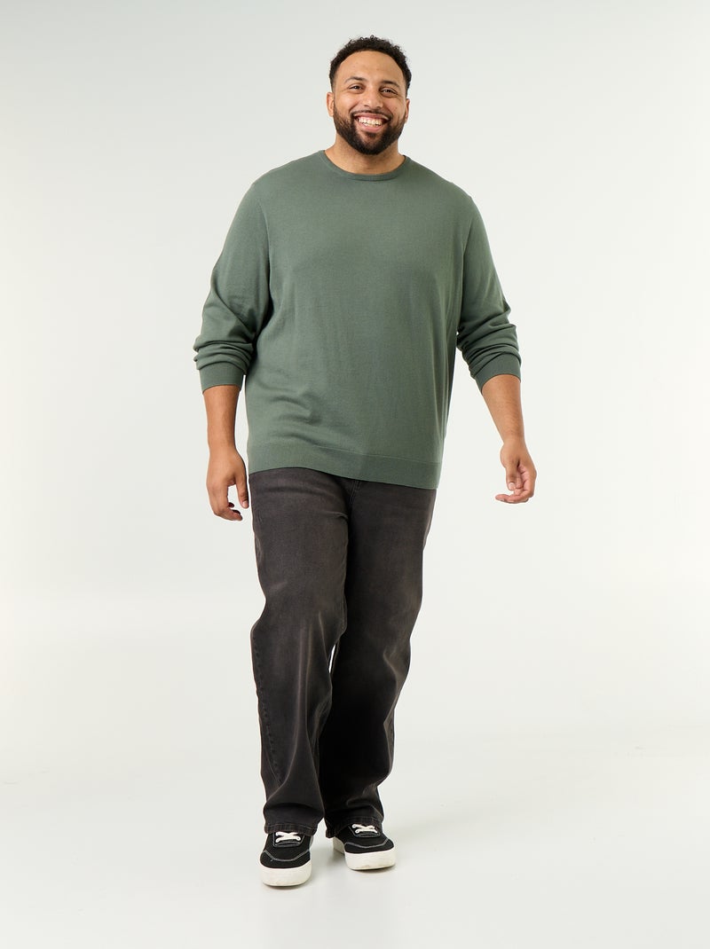 Camisola de gola redonda de malha fina Verde - Kiabi