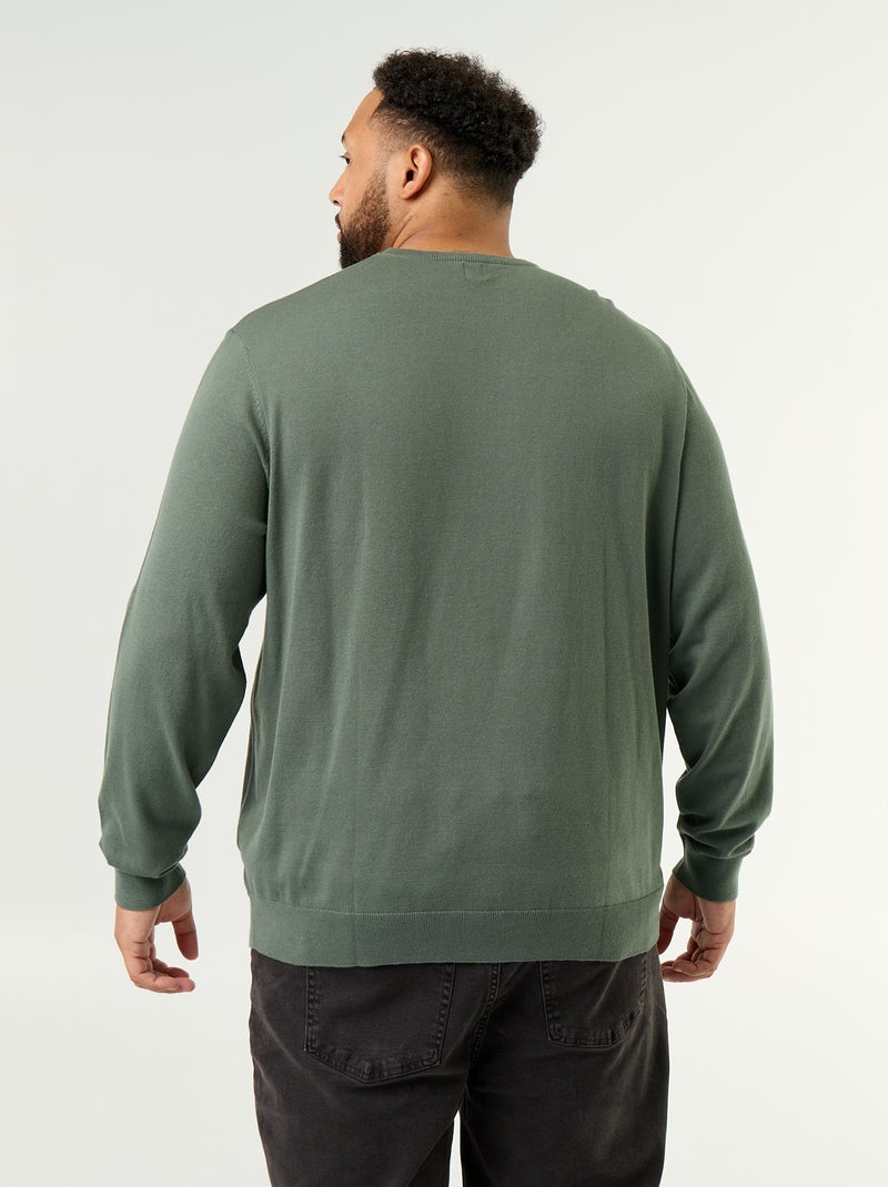 Camisola de gola redonda de malha fina Verde - Kiabi