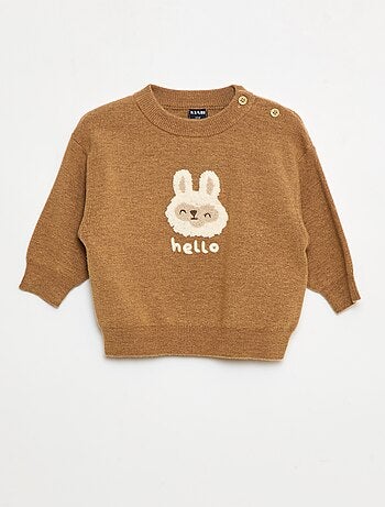 Camisola de gola redonda em malha com bordados