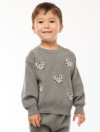 Camisola de gola redonda em malha com bordados