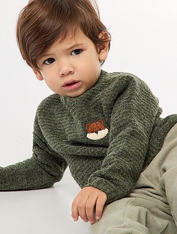 Camisola de gola redonda em malha com bordados no peito