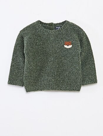 Camisola de gola redonda em malha com bordados no peito