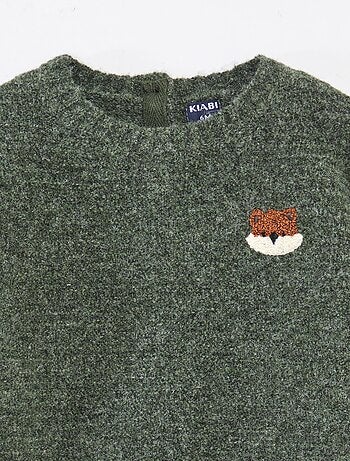 Camisola de gola redonda em malha com bordados no peito