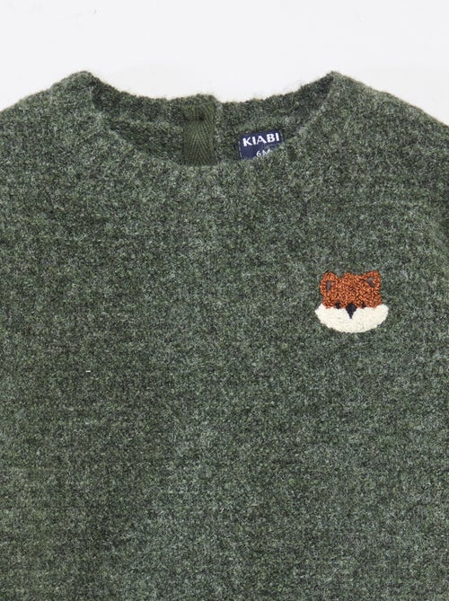 Camisola de gola redonda em malha com bordados no peito - Kiabi