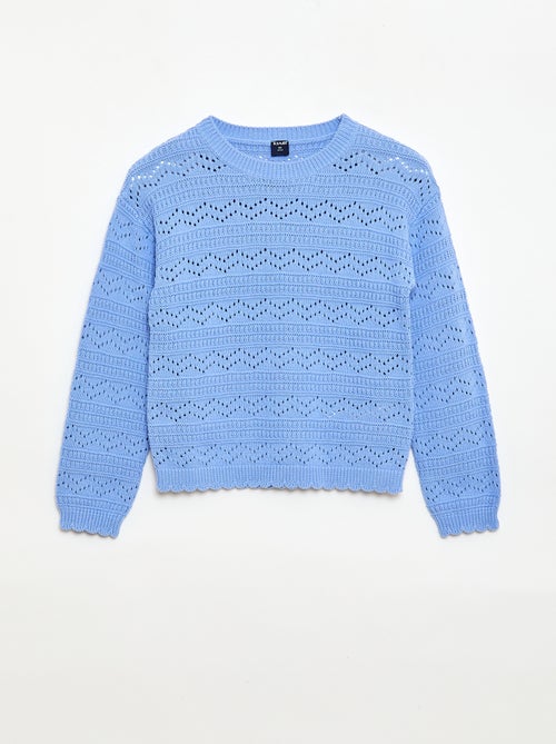 Camisola de gola redonda em malha fantasia com padrões perfurados em algodão - Kiabi