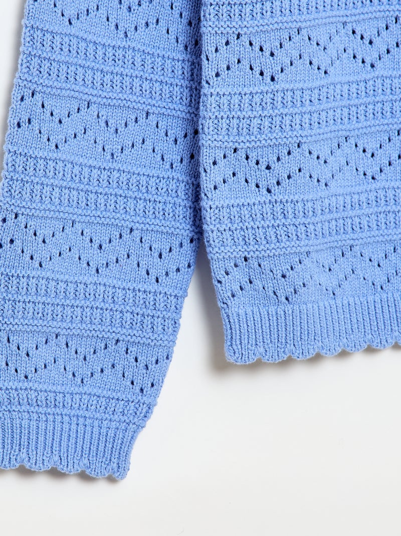 Camisola de gola redonda em malha fantasia com padrões perfurados em algodão Azul - Kiabi