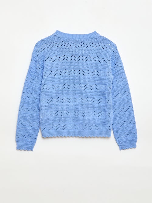 Camisola de gola redonda em malha fantasia com padrões perfurados em algodão - Kiabi