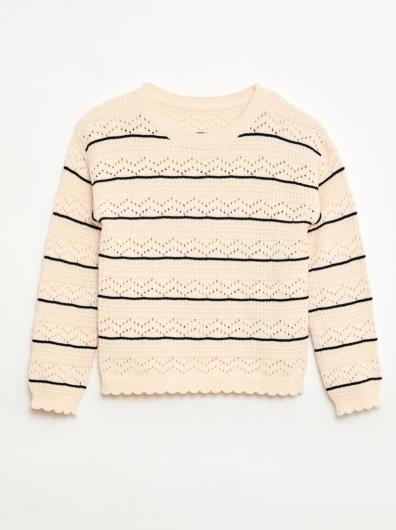 Camisola de gola redonda em malha fantasia com padrões perfurados em algodão Branco - Kiabi