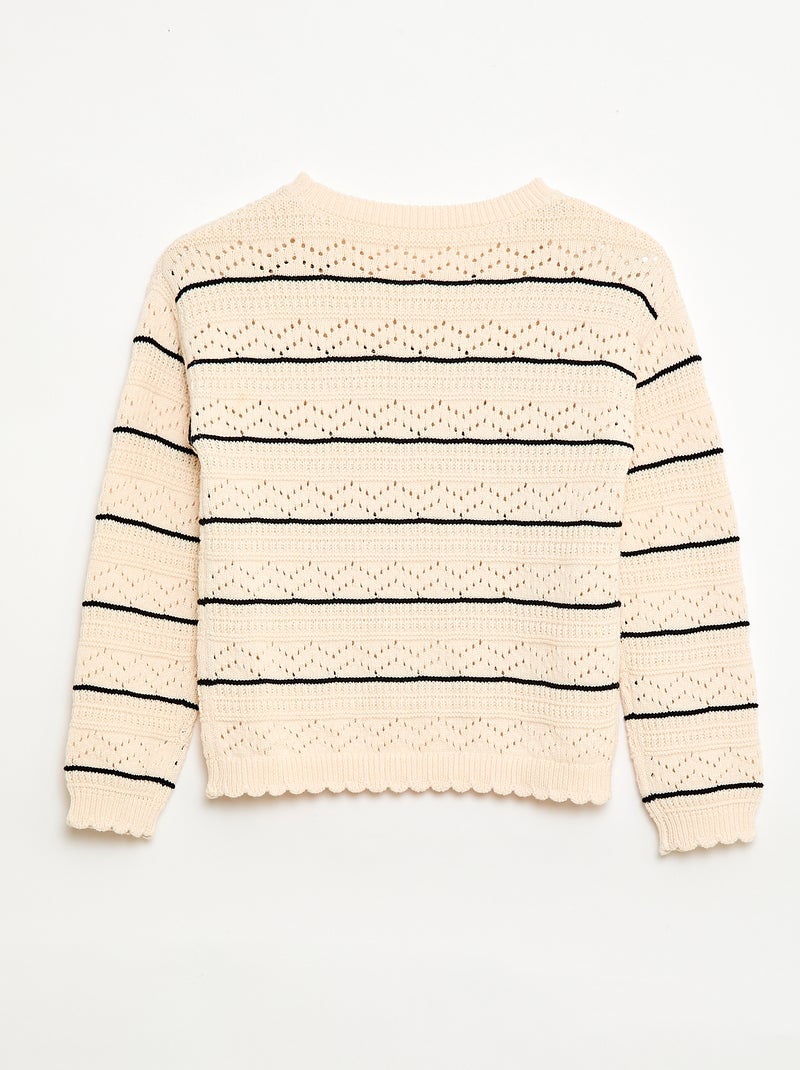 Camisola de gola redonda em malha fantasia com padrões perfurados em algodão Branco - Kiabi