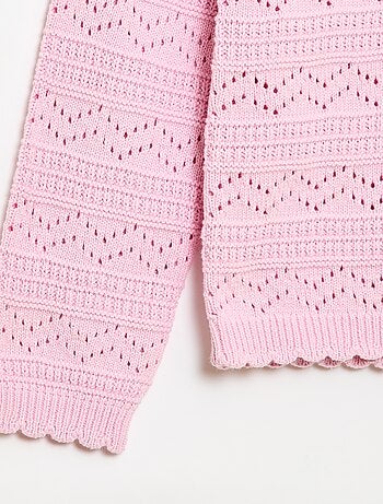 Camisola de gola redonda em malha fantasia com padrões perfurados em algodão