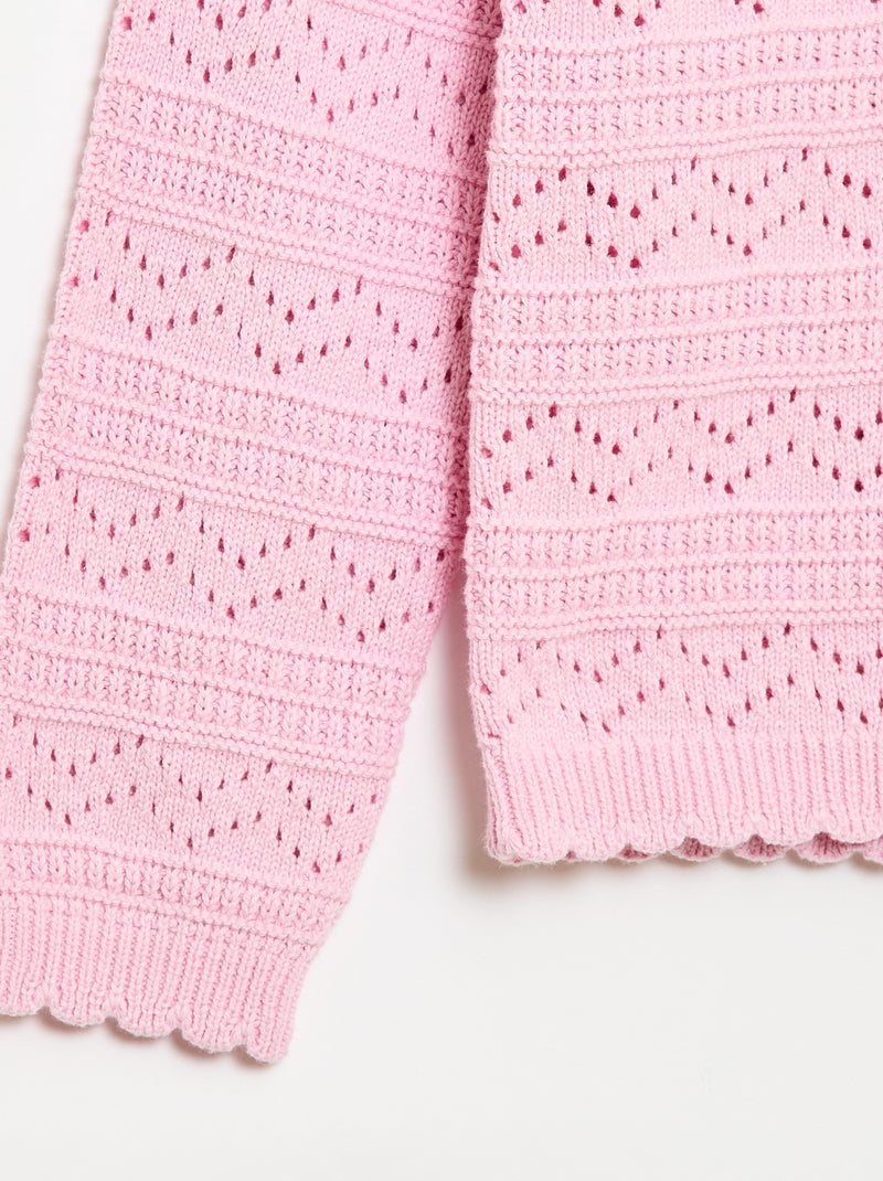 Camisola de gola redonda em malha fantasia com padrões perfurados em algodão Rosa - Kiabi
