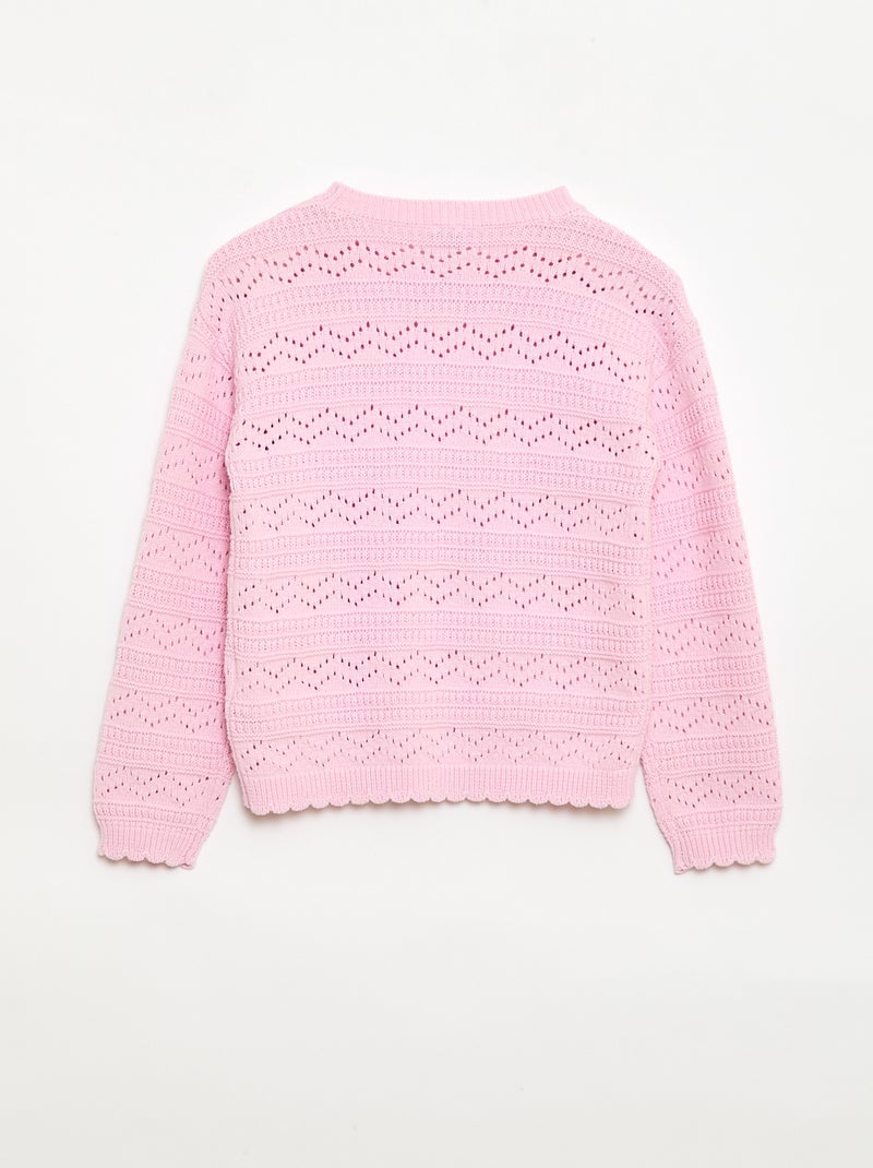 Camisola de gola redonda em malha fantasia com padrões perfurados em algodão Rosa - Kiabi
