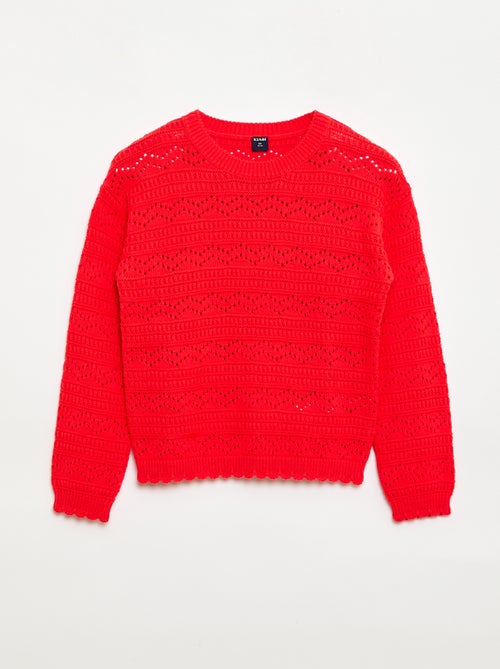 Camisola de gola redonda em malha fantasia com padrões perfurados em algodão - Kiabi