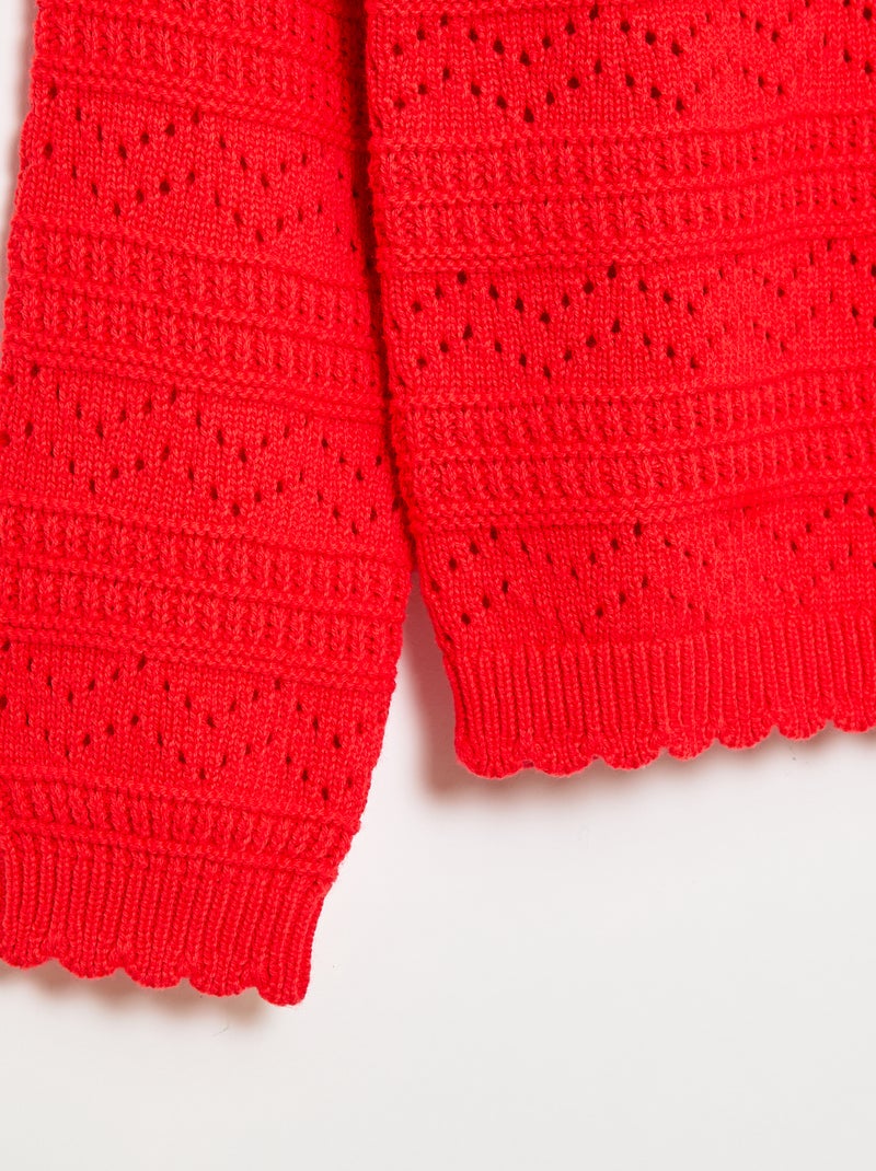 Camisola de gola redonda em malha fantasia com padrões perfurados em algodão Vermelho - Kiabi