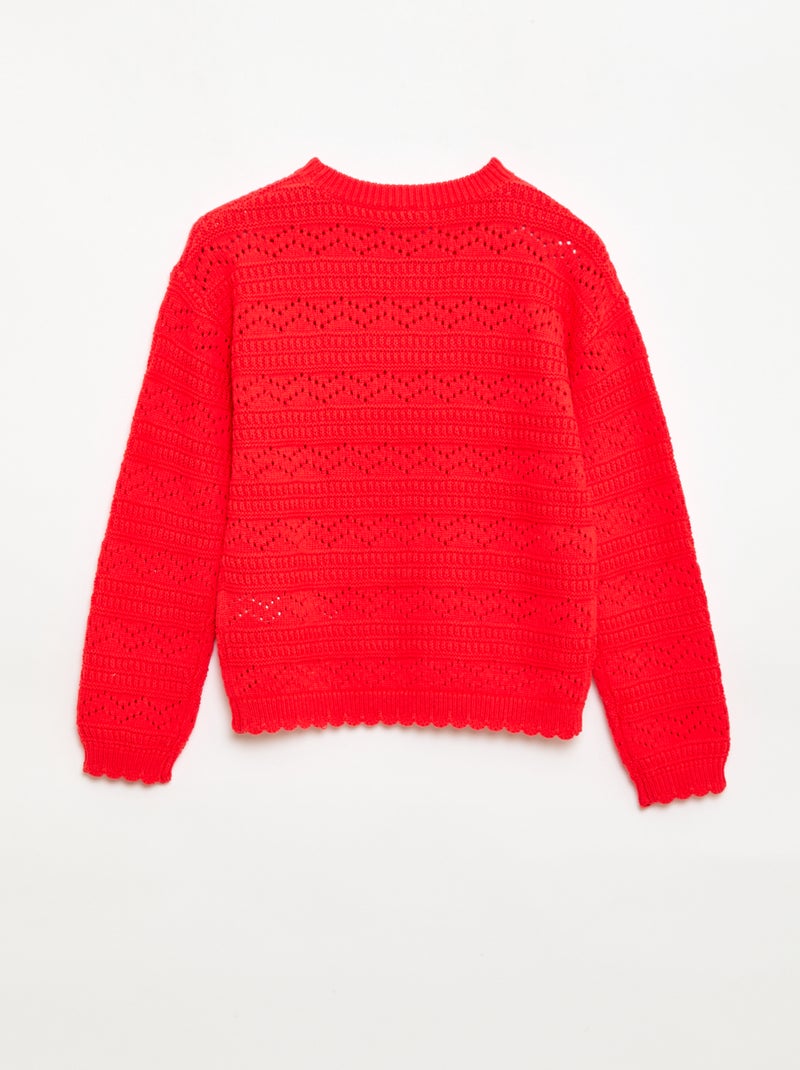 Camisola de gola redonda em malha fantasia com padrões perfurados em algodão Vermelho - Kiabi