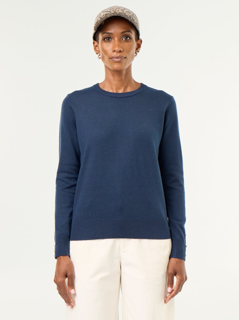Camisola de gola redonda em malha fina Azul - Kiabi