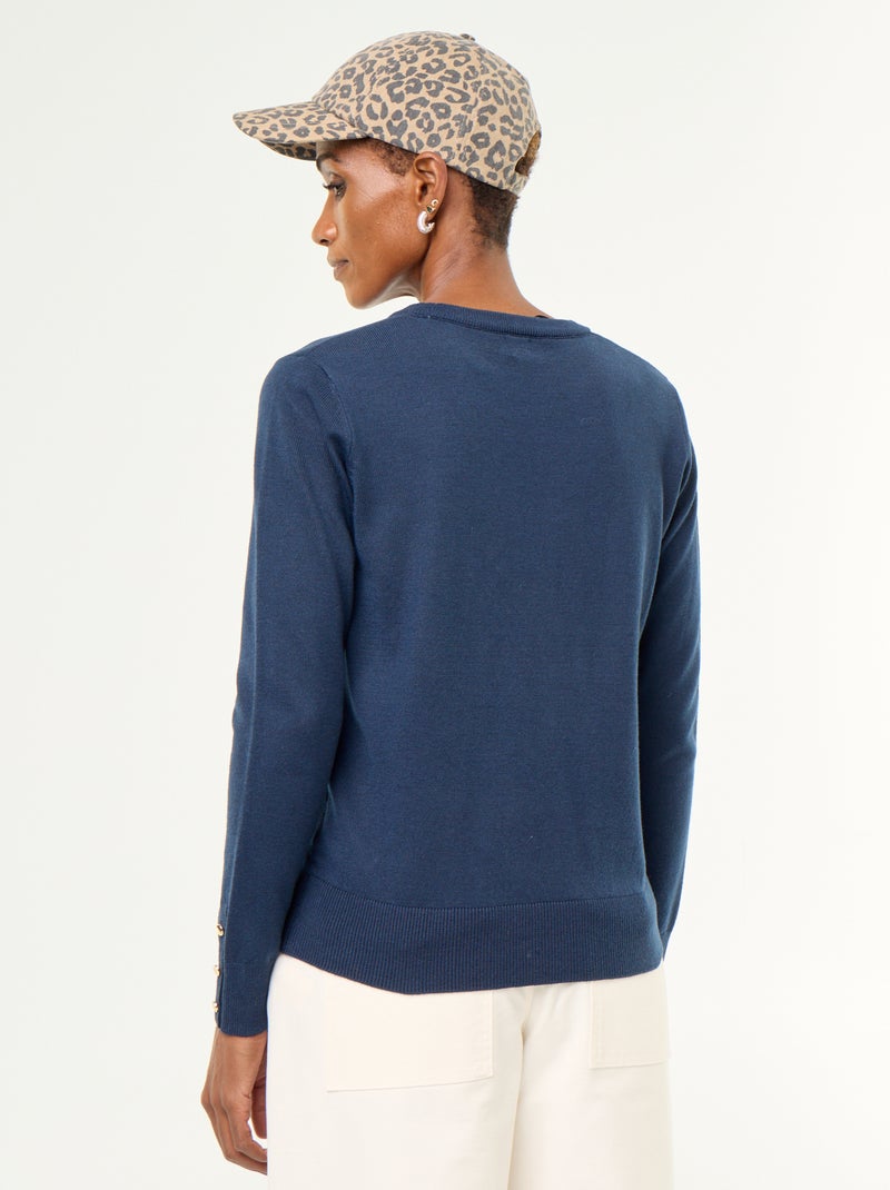 Camisola de gola redonda em malha fina Azul - Kiabi